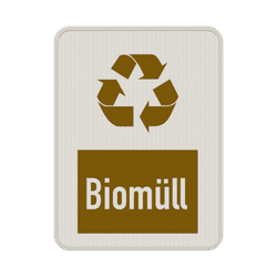 Hinweisschild Biom&uuml;ll wei&szlig;/braun - reflektierend