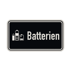 Hinweisschild Batterien schwarz/weiß mit Piktogram - reflektierend