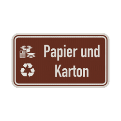 Hinweisschild Papier und Karton braun/weiß mit 2x Piktogram - reflektierend
