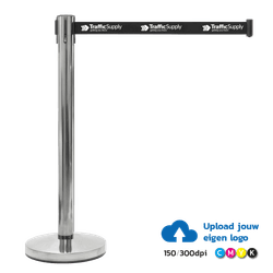 Poteau &agrave; sangle r&eacute;tractable chrom&eacute; avec ruban noir 2 m