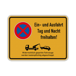 Schild Einfahrt/Ausfahrt Tag und Nacht freihalten + Abschleppregeln - reflektierend