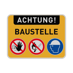 Verkehrsschild Achtung Baustelle mit Piktogrammen reflektierend