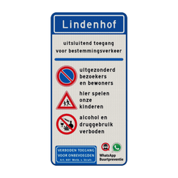 Verkeersbord toegang/entree - Spelende kinderen, niet parkeren, geen drugs/alcohol