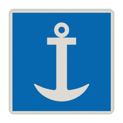 Schifffahrtsschild E.6 - Erlaubnis zum Ankern auf der Seite der Wasser­straße