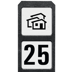 Bermpaal kunststof met twee bordjes met plaatsnummer bungalow - reflecterend