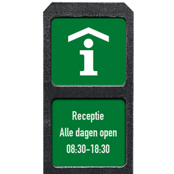 Verzwaarde bermpaal met twee bordjes aanduiding Receptie + tekst vrij invoerbaar