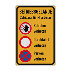 Hinweisschild Betriebsgel&auml;nde &ndash; Zutritt & Parken verboten, nur Mitarbeiter - reflelktierend