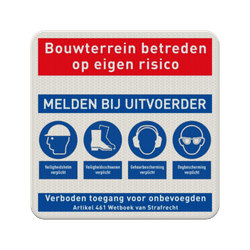 Veiligheidsbord PBM's voor bouwplaats of terrein - reflecterend