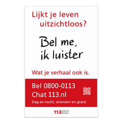 Bord aluminium DORH 300x450mm, Zelfmoordpreventie 113, su&iuml;cidepreventie