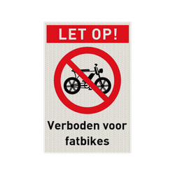 Veiligheidspictogram met tekst verboden voor fatbikes - reflecterend