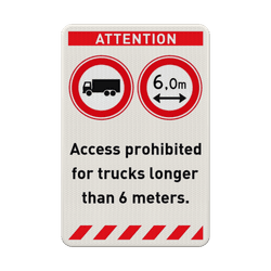 Verkeersbord geen toegang voor vrachtwagens langer dan 6 meter (Engels) - reflecterend
