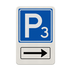 Verkeersbord parkeerplaats (nummer) met pijl - reflecterend