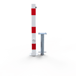 Poteau anti-stationnement rabattable 70x70mm rouge/blanc avec manchon de sol