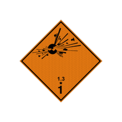 Pictogram ADR 1.3 gevaar voor brand en gering gevaar voor scherfverwerking - reflecterend