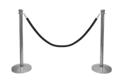 Afzetpaaltjes chroom met koord zwart, ovale kop &ndash; set 2 stuks