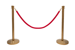 Afzetpaaltjes messing met koord rood, ovale kop &ndash; set van 2 stuks