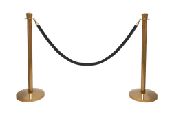 Afzetpaaltjes messing met zwart afzetkoord - ovale kop - set 2 stuks