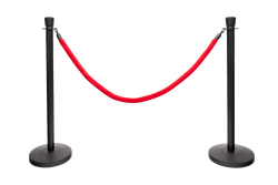 Afzetpaaltjes zwart (RVS) met koord rood, ovale kop &ndash; set van 2 stuks