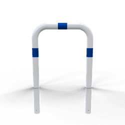Arceau de protection blanche/bleue &Oslash;76mm en acier avec ancrage au sol