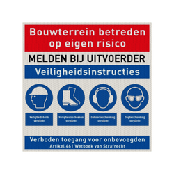 Bouwplaatsbord met PBM pictogrammen - reflecterend