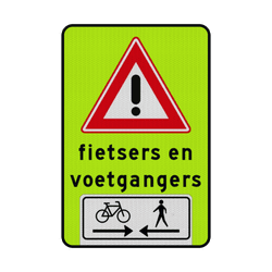 Verkeersbord RVV J37 pas op overstekende fietsers en voetgangers - reflecterend