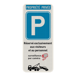 Panneau de stationnement r&eacute;serv&eacute; aux visiteurs + r&egrave;glement sur l'enl&egrave;vement par remorquage