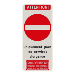 Panneau combin&eacute; - Acc&egrave;s r&eacute;serv&eacute; aux services d'urgence