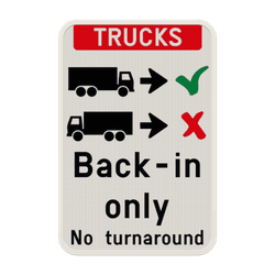 Panneau d'information - Trucks drive backwards in only