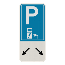 Parkeerbord E9 elektrisch laden - blauw - met pijlen