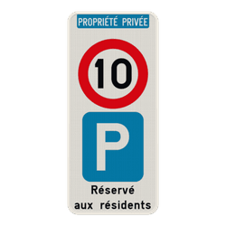 Panneau de stationnement parking priv&eacute; C43-E9 + texte personnalis&eacute;