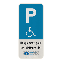 Panneau de stationnement E9 - Handicap&eacute; - Texte personnalis&eacute; - Logo personnalis&eacute;