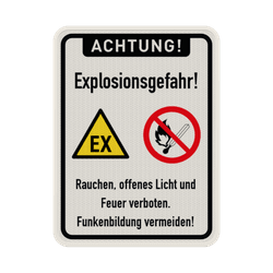 Warnschild Explosionsgefahr, Rauchen, offenes Licht und Feuer verboten - reflektierend