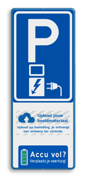 Parkeerbord elektrische voertuigen, accu vol verplaatsen + logo - reflecterend
