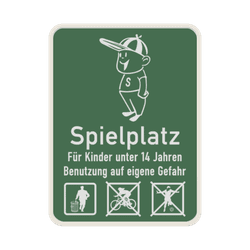 Schild Spielplatz f&uuml;r Kinder unter 14 Jahren (Gr&uuml;n) - reflektierend