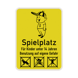Schild Spielplatz f&uuml;r Kinder unter 14 Jahren (Gelb) - reflektierend