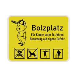 Schild Bolzplatz f&uuml;r Kinder unter 16 Jahren (Gelb) - reflektierend