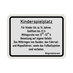 Schild Kinderspielplatz, Bürgermeisteramt (Wei&szlig;) - reflektierend