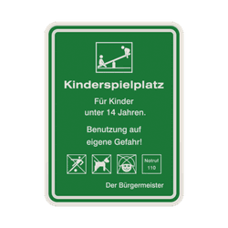 Schild Kinderspielplatz f&uuml;r Kinder unter 14 Jahren 3:2 (Gr&uuml;n) - reflektierend