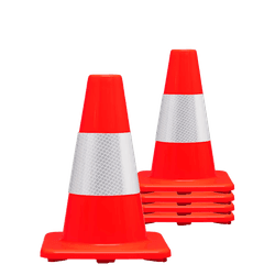 Afzetpion oranje 30 cm flexibel PVC met wit reflecterende band