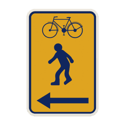 Panneau temporaire Pi&eacute;tons/cyclistes Bruxelles &ndash; Personnalisable &ndash; Jaune/Bleu