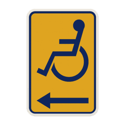 Panneau temporaire Handicap&eacute; (PMR) Bruxelles - Jaune/Bleu - Gauche