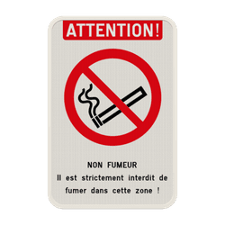 Panneau avec couvre chant interdiction de fumer avec textes et pictogramme personnalisables
