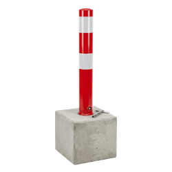 Afzetpaal staal rood/wit &Oslash;89x750mm, verwijderbaar driekantslot met betonvoet