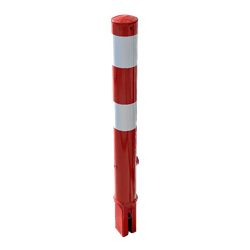 Losse afzetpaal staal rood/wit &Oslash;89x750mm met driekantslot - excl. betonvoet