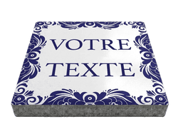 Dalle de signalisation - texte style Bleu de Delft - 30 x 30 cm avec bord biseaut&eacute;