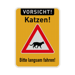 Warnschild Katzen, Vorsicht Langsam fahren - reflektierend