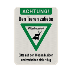 Schild Wildschutzgebiet, Bitte auf den Wegen bleiben - reflektierend