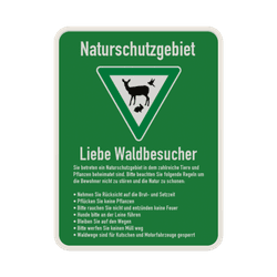 Schild Naturschutzgebiet, Regeln f&uuml;r Waldbesucher - reflektierend
