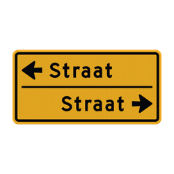 Straatnaambord geel 10 karakters 600x300 mm 2 regelig met pijl NEN 1772
