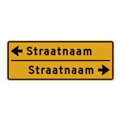 Straatnaambord geel 14 karakters 800x300 mm 2 regelig met pijl NEN 1772